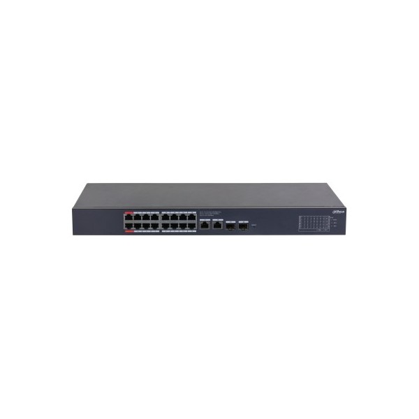 Dahua 1383958 1.0.01.20.11254-9004 (CS4220-16GT-240) Dahua switch Poe 16 portas Gigabit + 2 Uplink Gigabit RJ45 + 2SFP Gigabit 
