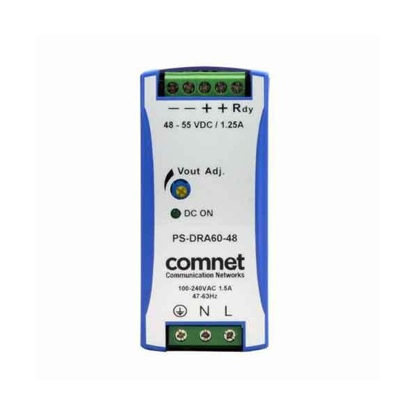 COMNET PS-DRA60-48A COMNET. Fonte industrial 48VDC e 60W para 2 portas de porta PoE