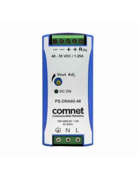 COMNET PS-DRA60-48A COMNET. Fonte industrial 48VDC e 60W para 2 portas de porta PoE