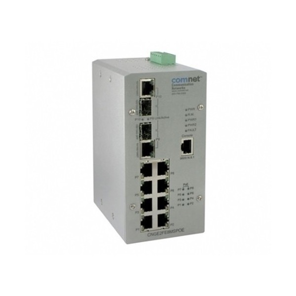 COMNET CNGE2FE8MSPOE + COMNET. Interruptor industrial de 8 portas PoE + 10/100 + 2 portas COMBO SFP Gigabit. Sem F.A.
