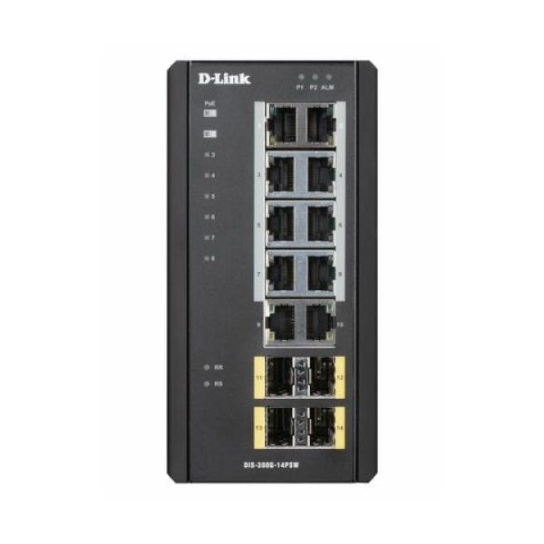 D-link DIS-300G-14PSW D-link. POE de interruptor industrial de 10 portas de cobre 100/1000 + 4 SFP 100/1000. 8 portas Poe 240W m
