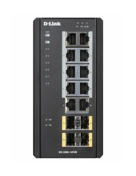 D-link DIS-300G-14PSW D-link. POE de interruptor industrial de 10 portas de cobre 100/1000 + 4 SFP 100/1000. 8 portas Poe 240W m
