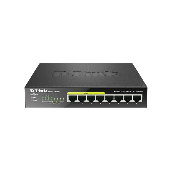 D-LINK DGS-1008P D-LINK kaufen. 8-Port-10/100/1000-Kupfer-Switch (4 PoE-Ports). PoE max. 68 W (siehe Tabelle). S