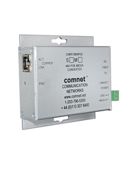 Acheter COMNET CNFESFPMCPOE30/M COMNET. Convertisseur de média PoE+ (30 W) 10/100 Mbps, 1 port SFP au format Mini F.A. non inclu