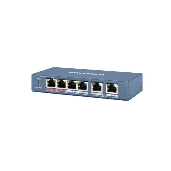 Acheter HIKVISION BASIC DS-3E0106HP-E HIKBASIC. Switch PoE+ à 4 ports cuivre 10/100 (4 ports PoE+ étendu 250 m) + 2 pue