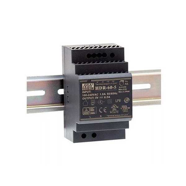 OEM HDR-60-12 Casmar. Fonte de alimentação AC / DC (PSU) adaptada para trilho DIN. Saída 54 W 12 v 45 A.