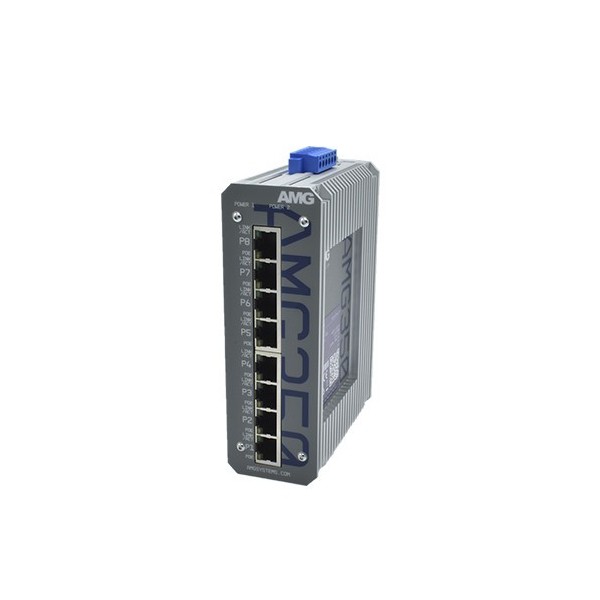 AMG AMG350-8GAT-P200 AMG. 8x Giga RJ45 PoE + 30W Interruptor Industrial (Max 200W) DIN / PAREDE FERROL 48VDC. F.A. Não-in