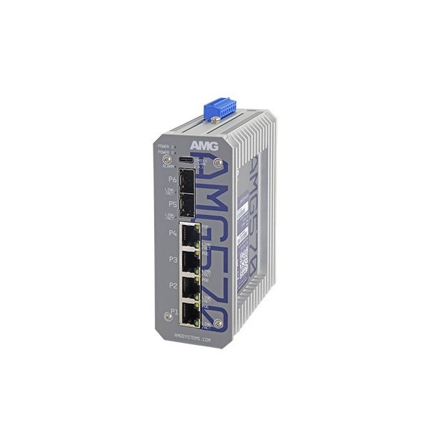 AMG AMG570-4GAT-2S-P120 AMG. Interruptor industrial L2 + gerenciável 4x Giga RJ45 POE 30W 2X Giga SFP DIN / parede 48VDC. F.A. N