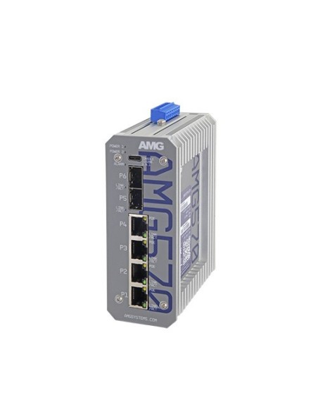 AMG AMG570-4GAT-2S-P120 AMG. Interruptor industrial L2 + gerenciável 4x Giga RJ45 POE 30W 2X Giga SFP DIN / parede 48VDC. F.A. N