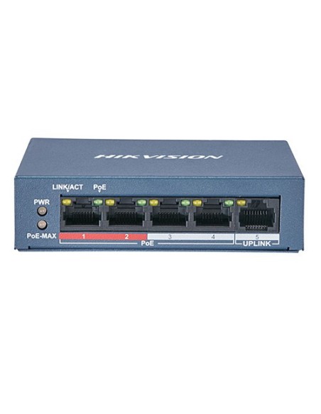 Acheter HIKVISION BASIC DS-3E0105P-E/M HIKBASIC. Switch PoE+ à 4 ports 100 Mbps (4 ports PoE+ étendus jusqu’à 250 m) + 1 uplink 