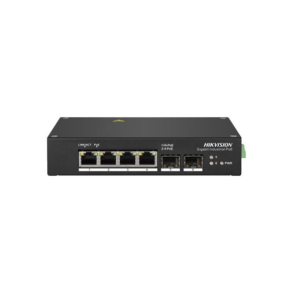 Acheter HIKVISION BASIC DS-3T0506HP_NOPWUNIT HIKBASIC. Switch industriel 4 ports PoE+ (HiPoE) cuivre Gb + 2 FO Gb SFP. Hi-PoE 6