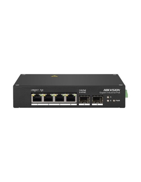 Hikvision Basic DS-3T0506HP_NOPWUNIT HIKBASIC. Switch Industrial 4 Portas PoE + (HIPEE) Cobre GB + 2 FO GB SFP. Hi-Poe 60w (1) P