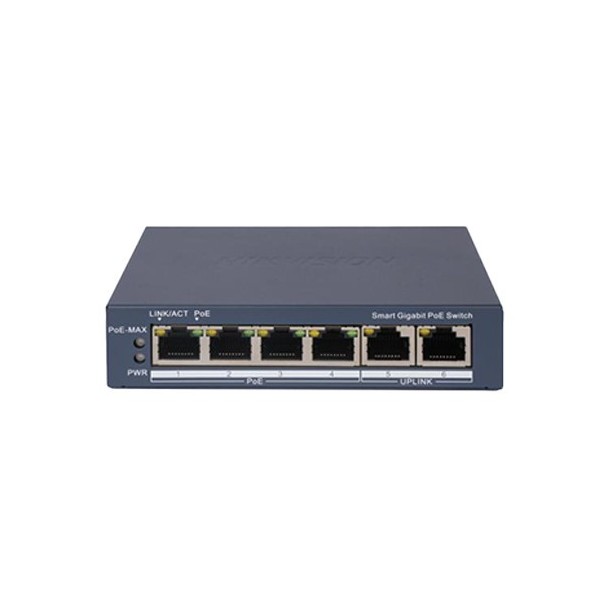 Acquistare HIKVISION BASIC DS-3E1506P-EI HIKBASIC. Switch PoE a 4 porte in rame 10/100/1000 + 2 RJ45 Gigabit. PoE max 60W (30W