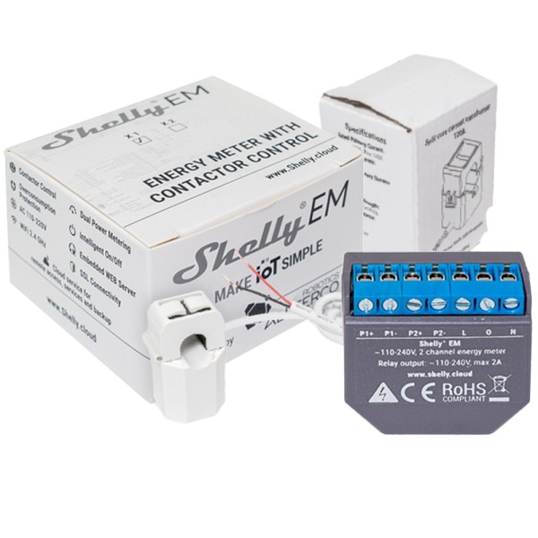 Comprar SHELLY SH-EM-50A Shelly EM + 50A - WiFi 2.4 GHz IEEE802.11 b/g/n - Medidor de consumo - Soporta 110-230 V - Ideal para v