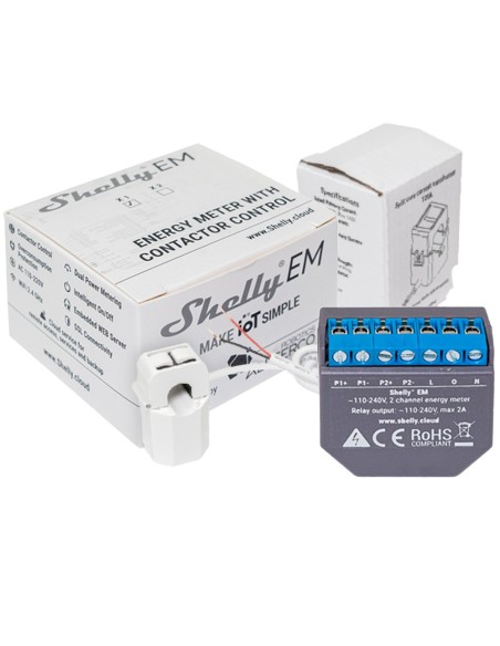 Comprar SHELLY SH-EM-50A Shelly EM + 50A - WiFi 2.4 GHz IEEE802.11 b/g/n - Medidor de consumo - Soporta 110-230 V - Ideal para v