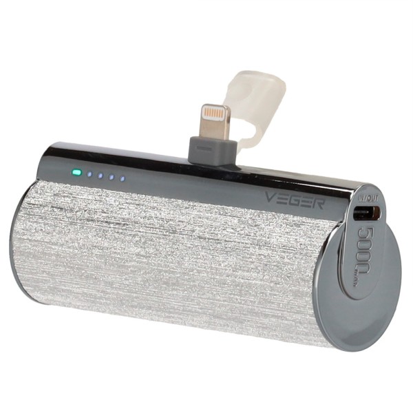 Comprar VEGER VG-W0573P-S VEGER Mini Power bank con LEDs carga - Capacidad 5000mAh - Entrada USB-C - Salida Conector Lightning -