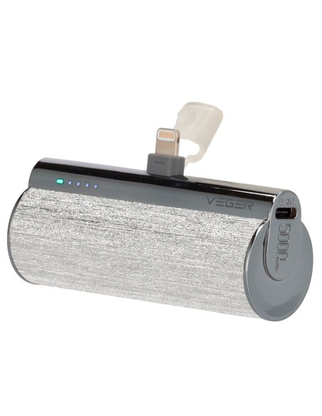 Comprar VEGER VG-W0573P-S VEGER Mini Power bank con LEDs carga - Capacidad 5000mAh - Entrada USB-C - Salida Conector Lightning -