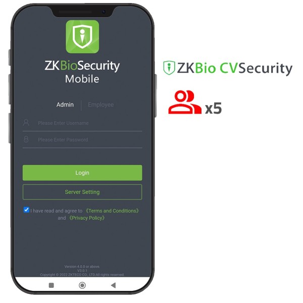Comprar ZKTECO ZK-SOF-BIOCV-MBAPP-5ACC Licencia APP de ZKBio CVSecurity - Capacidad 5 administradores - Gestión usuarios y event