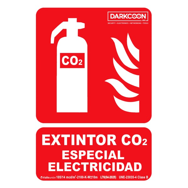 Acheter VALLEUNION P-148 panneau « Extincteur CO₂ » contre incendies photoluminescent, spécial électricité, homologué classe B.