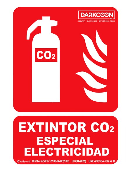 VALLEUNION P-148 Feuerlöscher-Schild CO2 gegen Brände, photolumineszent, speziell für elektrische Anlagen, zugelassen Klasse B, 