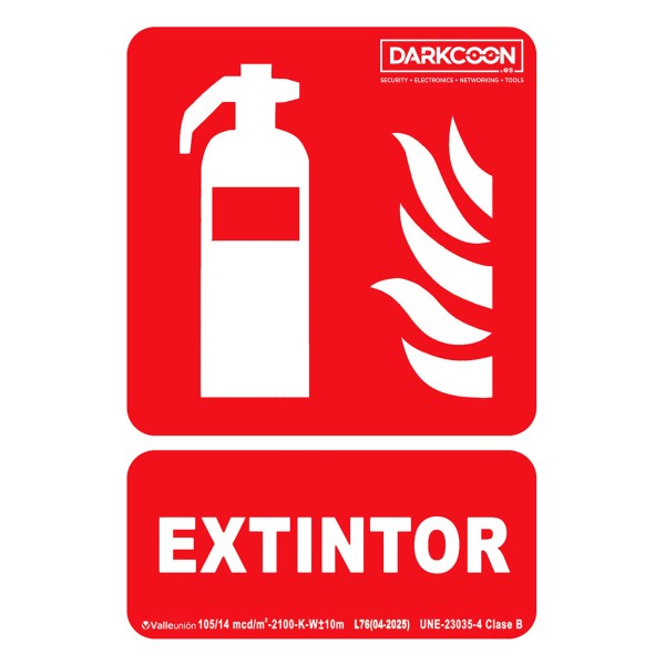 Comprar VALLEUNION P-212 Sinal de extintor contra incêndios fotoluminescente, homologado Classe B.