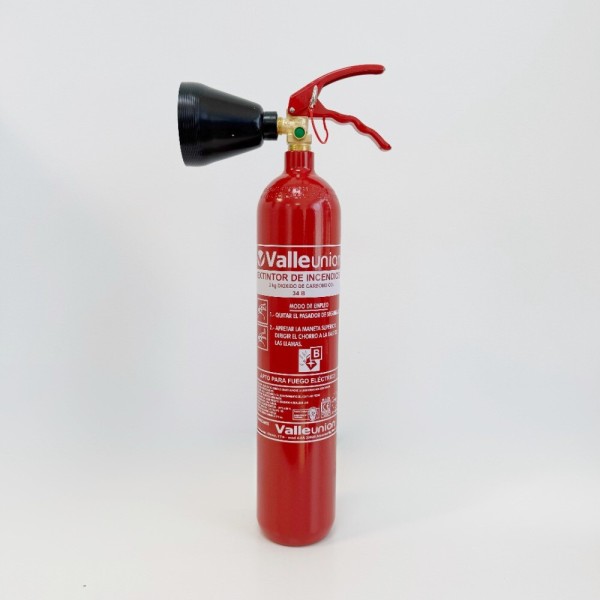 VALLEUNION VU-2-CO2 CO₂-Feuerlöscher 2 kg (Kohlendioxid) kaufen, Löschleistung 334B, mit Wandhalterung. Zertifiziert, zugelassen