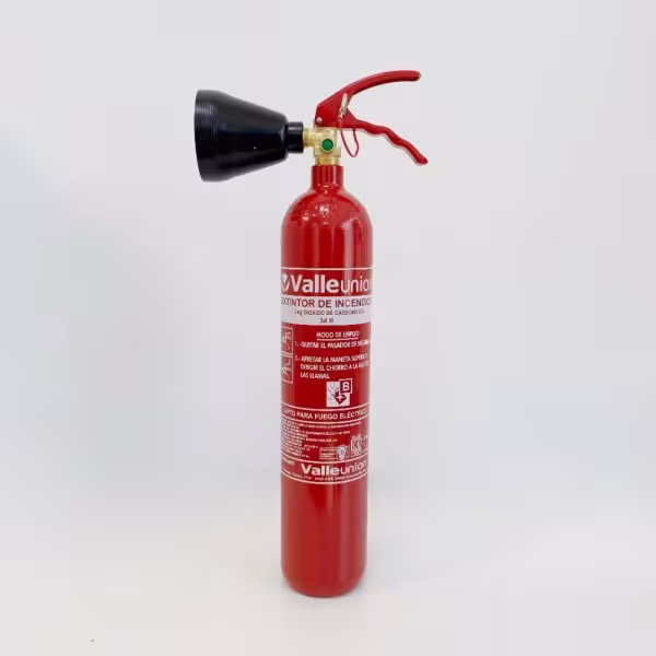 Comprar extintor de CO2 VALLEUNION VU-2-CO2 2 kg de dióxido de carbono, eficácia 334B com suporte de parede. Certificado, homolo