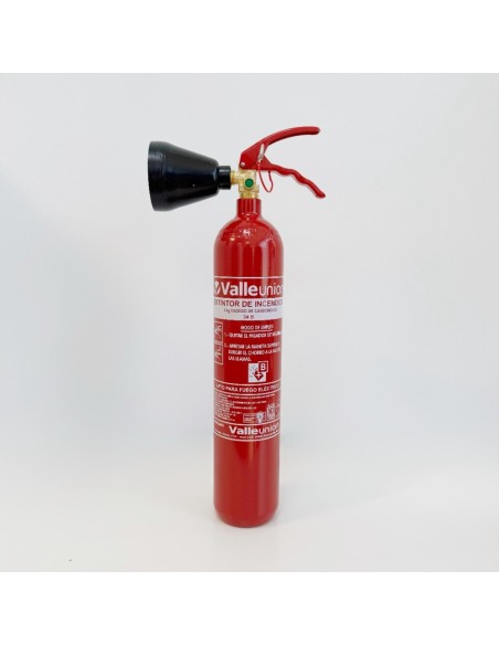 Comprar VALLEUNION VU-2-CO2 Extintor CO2 2Kg Dióxido Carbono, eficacia 334B con soporte pared. Certificado, homologado y marcado