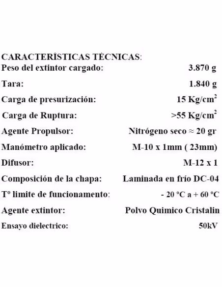 Comprar extintor de pó ABC VALLEUNION VU-2-PP 2 kg, eficácia 8A34BC, com suporte de plástico. Certificado, homologado e com marc