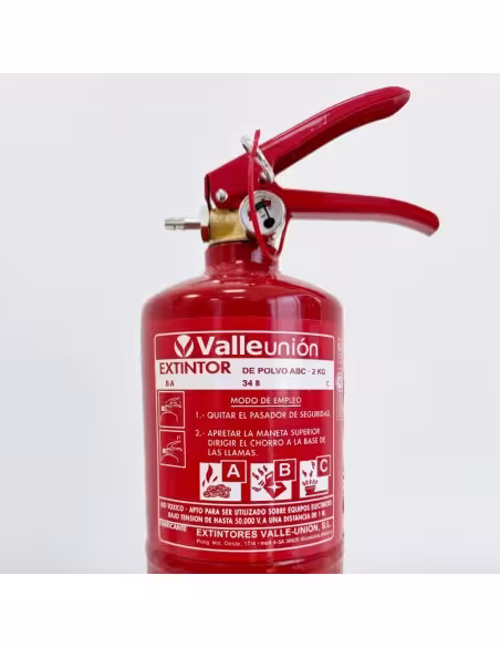 Comprar extintor de pó ABC VALLEUNION VU-2-PP 2 kg, eficácia 8A34BC, com suporte de plástico. Certificado, homologado e com marc