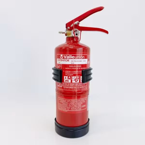 Comprar extintor de pó ABC VALLEUNION VU-2-PP 2 kg, eficácia 8A34BC, com suporte de plástico. Certificado, homologado e com marc