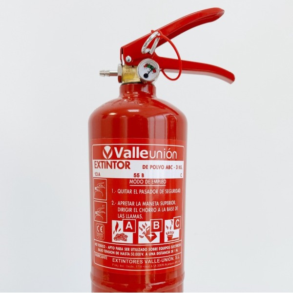 Comprar VALLEUNION VU-3-PP Extintor polvo ABC 3Kg eficacia 13A55BC sin soporte. Certificado, homologado y marcado CE.