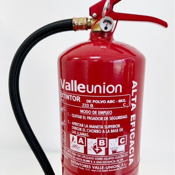 VALLEUNION VU-6-PP-AF ABC-Pulverfeuerlöscher 6 kg, hohe Wirksamkeit 34A233BC, mit Halterung und Kunststoffsockel. Zertifiziert,