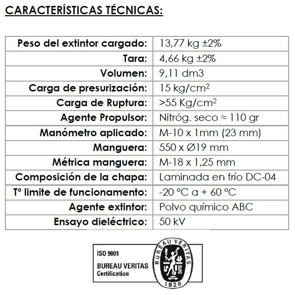 Comprar VALLEUNION VU-9-PP Extintor polvo ABC 9Kg eficacia 34A144BC con soporte y base metal. Certificado, homologado y marcado