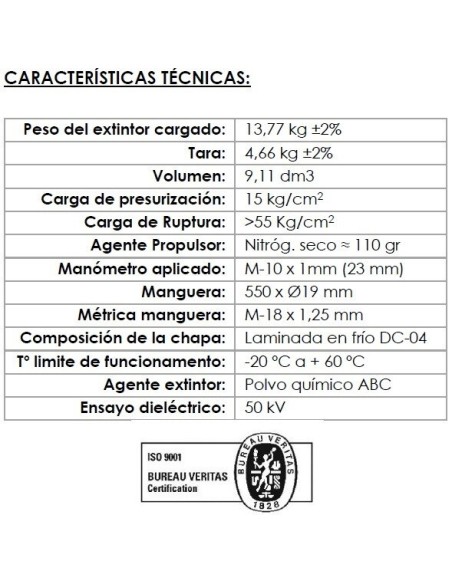 Comprar VALLEUNION VU-9-PP Extintor polvo ABC 9Kg eficacia 34A144BC con soporte y base metal. Certificado, homologado y marcado