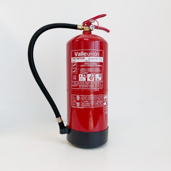 Comprar VALLEUNION VU-9-PP Extintor polvo ABC 9Kg eficacia 34A144BC con soporte y base metal. Certificado, homologado y marcado