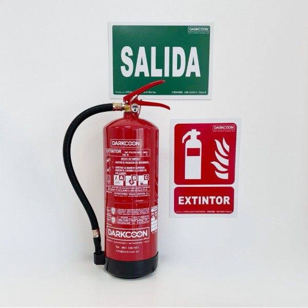 VALLEUNION VU-KIT-APARTAMENTO Kit extintor apartamento turístico vacacional. Extintor polvo ABC 6Kg + señal extintor y salida