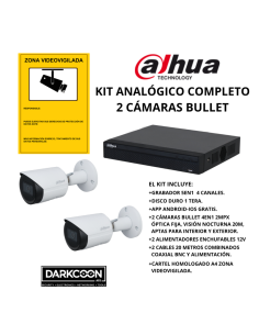 KIT-DAHUA-ANALOG-2BULLET KIT 2 CÁMARAS BULLET DAHUA ANALÓGICO. SISTEMA COMPLETO VIDEOVIGILANCIA CCTV TIENDA, HOGAR O EMPRESA.