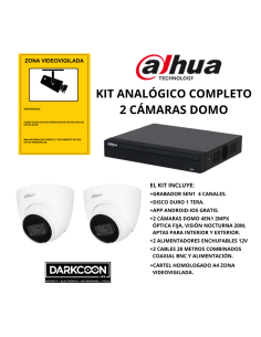 KIT-DAHUA-ANALOG-2DOMO KIT 2 DAHUA ANALOGE DOM-KAMERAS. KOMPLETTES CCTV-VIDEOÜBERWACHUNGSSYSTEM FÜR GESCHÄFT, ZUHAUSE ODER UNTER