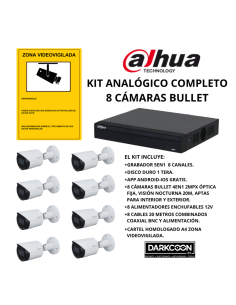 KIT-DAHUA-ANALOG-8BULLET KIT 8 BULLET-KAMERAS DAHUA ANALOG. KOMPLETTES CCTV-VIDEOÜBERWACHUNGSSYSTEM FÜR GESCHÄFT, ZUHAUSE ODER U