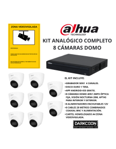 KIT-DAHUA-ANALOG-8DOMO KIT 8 CÁMARAS DOMO DAHUA ANALÓGICO. SISTEMA COMPLETO VIDEOVIGILANCIA CCTV TIENDA, HOGAR, O EMPRESA.