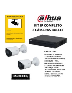 KIT-DAHUA-IP-2BULLET KIT 2 CÁMARAS BULLET DAHUA IP POE ONVIF. SISTEMA COMPLETO VIDEOVIGILANCIA CCTV TIENDA, HOGAR, O EMPRESA.