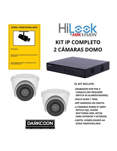 KIT-HIKVISION-IP-2DOMO KIT 2 CÂMARAS DOMO HIKVISION IP POE ONVIF. SISTEMA DE VIDEOVIGILÂNCIA CCTV PARA LOJA, CASA OU EMPRESA.