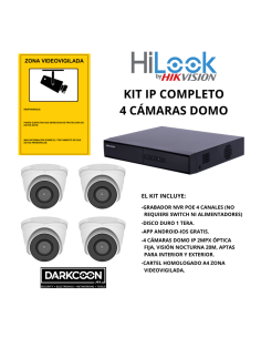 KIT-HIKVISION-IP-4DÔME KIT 4 CAMÉRAS DÔME HIKVISION IP POE ONVIF. SYSTÈME DE VIDÉOSURVEILLANCE CCTV POUR MAGASIN, MAISON OU ENTR