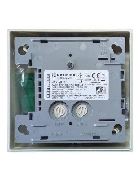 Módulo de entrada e saída do Notifier NRX-M711 via rádio. Inclui 4 pilhas CR123A