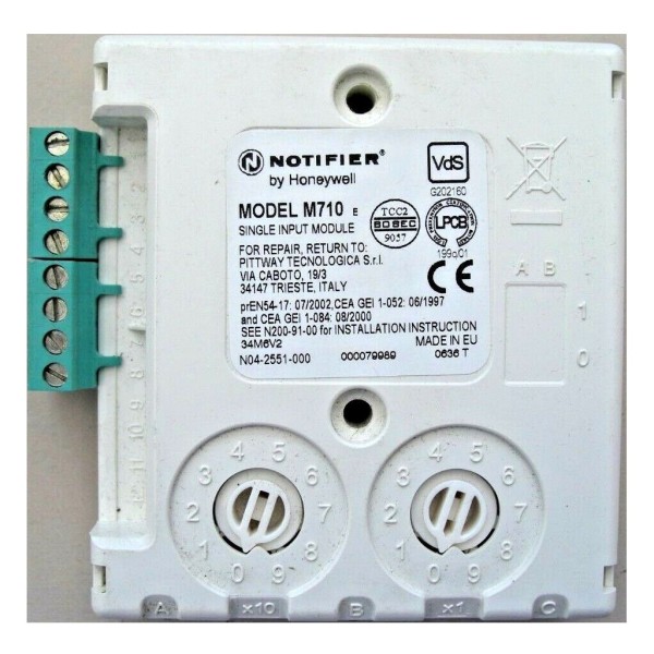 Monitor de módulo M710E Notifier endereçável com 1 entrada supervisionada. Protocolos clipe e opala