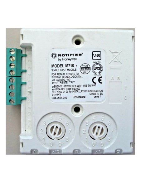 Monitor de módulo M710E Notifier endereçável com 1 entrada supervisionada. Protocolos clipe e opala