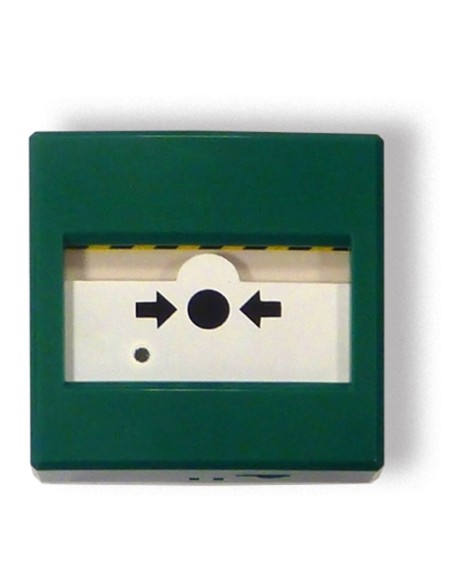Botão de alarme manual INIM IC0020G para parada automática de extinção. Verde