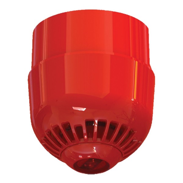 Kidde Commercial ASC2367 Sereia com o flash analógico para andar no teto. Cor vermelha de base alta com lente vermelha