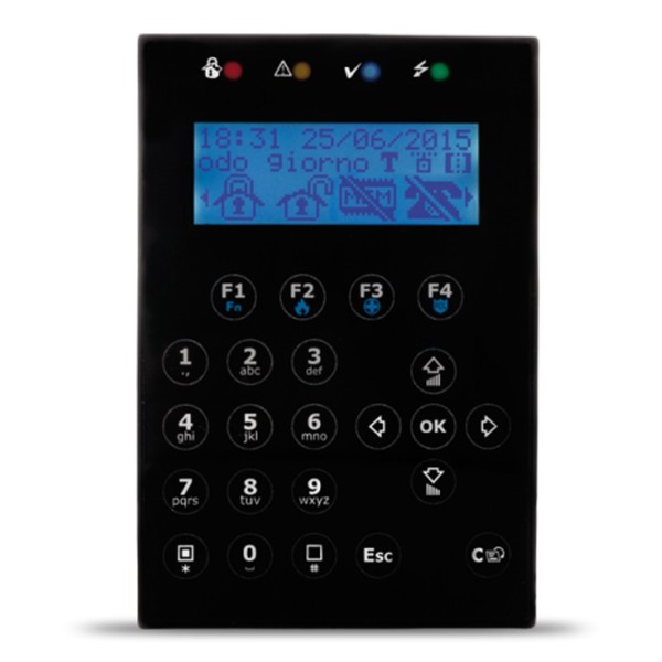 Inim Concept-BL LCD Teclado. 4 LEDs de sinalização. 1 Terminal I / O. cor preta. Grau 3